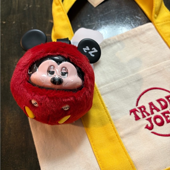 Trader Joe's Yellow and Cream Tote Bag with Miniso Mickey bag Charm - Picture 2 of 6